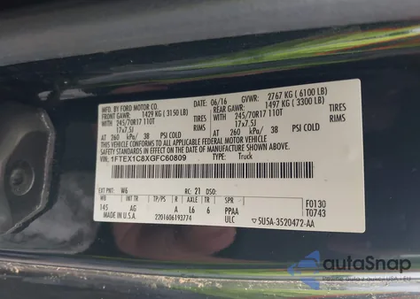 2016 Ford F-150 Xl из США, поврежденный, VIN 1FTEX1C8XGFC60809